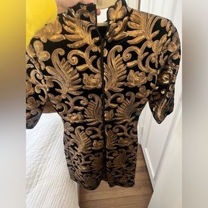 Alice and Olivia black and gold mini dress